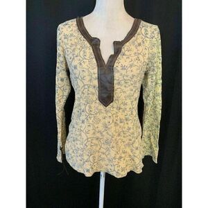 Ruth Anthropologie Womens Yellow Brown Leather Long Sleeve Leather Top Small